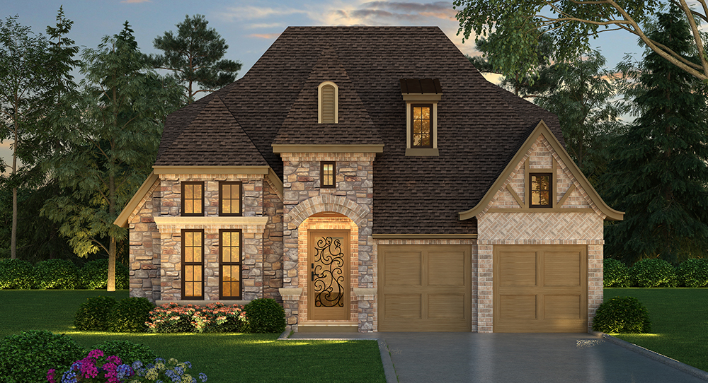 Front elevation of Tudor home (ThePlanCollection: House Plan #195-1045)