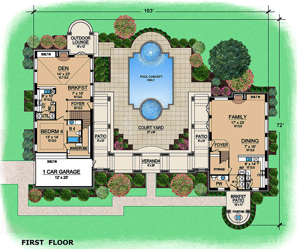 Floor Plan First Story of Mediterranean Plan #195-1048