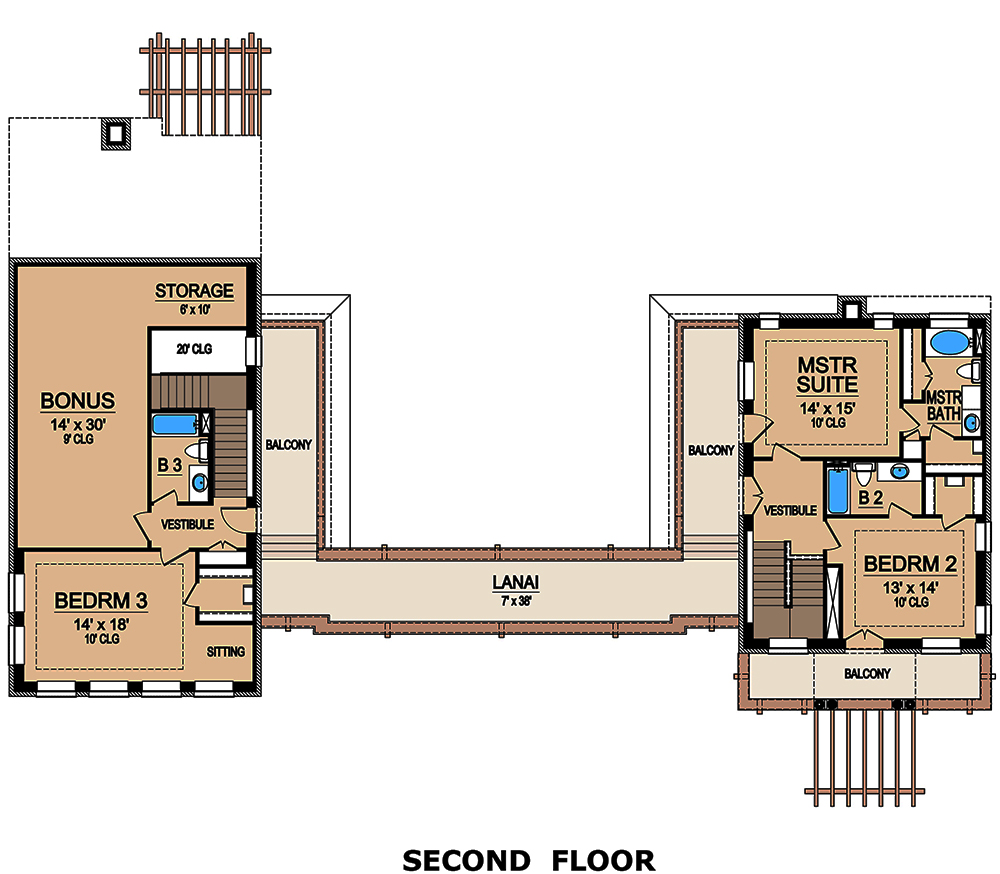 Floor Plan Second Story of Mediterranean Plan #195-1048