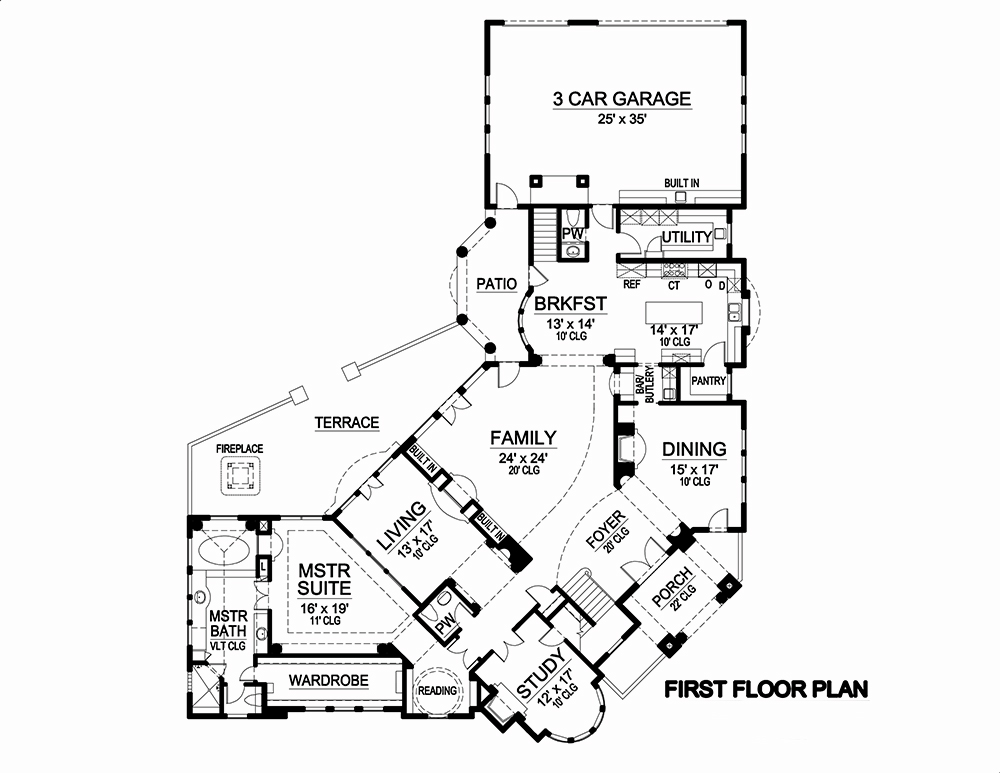 Floor Plan First Story of Mediterranean Plan #195-1050
