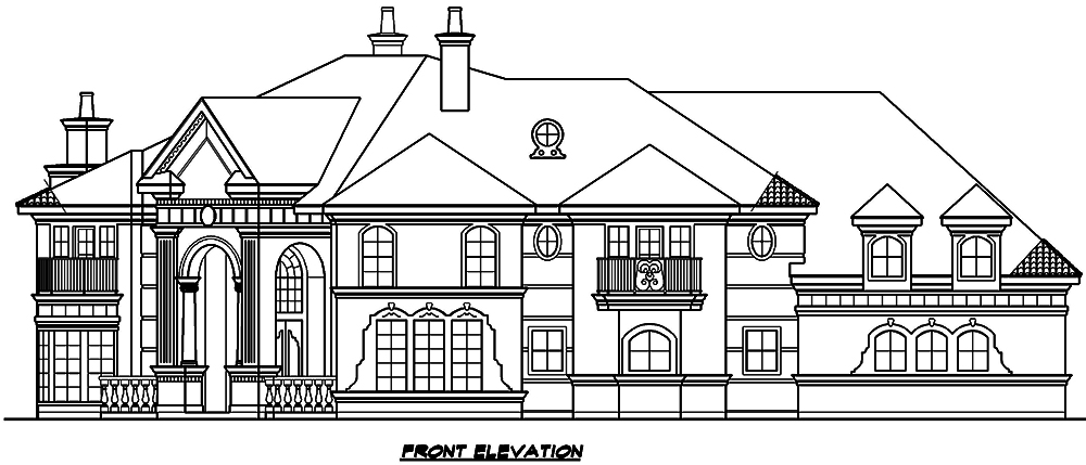 Home Plan Front Elevation of this 5-Bedroom,5057 Sq Ft Plan -195-1050
