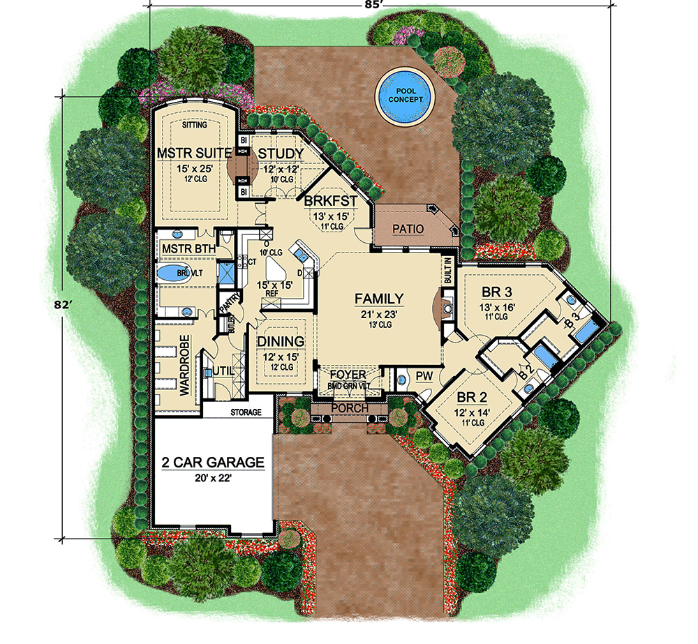 Floor Plan First Story of Mediterranean Plan #195-1053