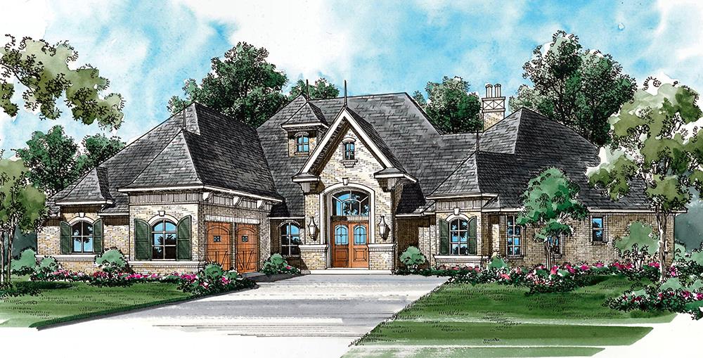 Front elevation of Mediterranean home (ThePlanCollection: House Plan #195-1053)