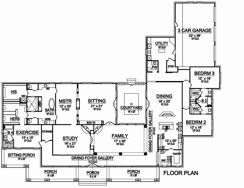 Floor Plan First Story of Tudor Plan #195-1055