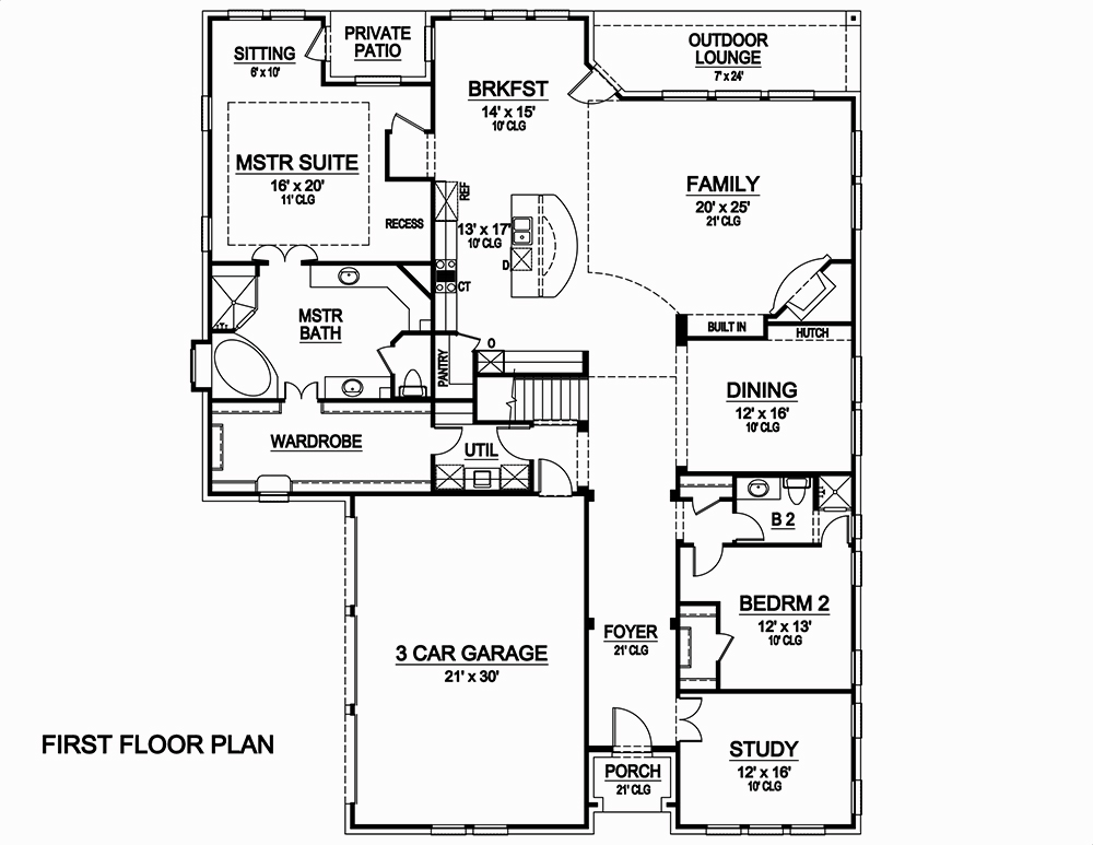 Floor Plan First Story of Tudor Plan #195-1056