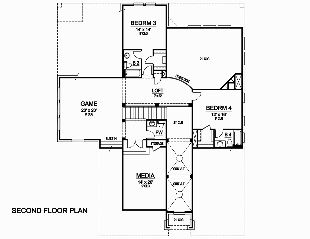 Floor Plan Second Story of Tudor Plan #195-1056