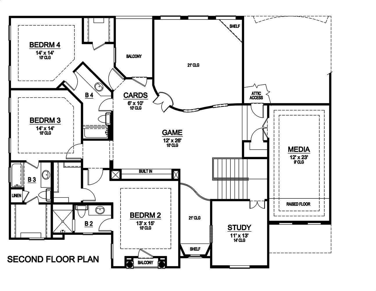 Floor Plan Second Story of Mediterranean Plan #195-1065