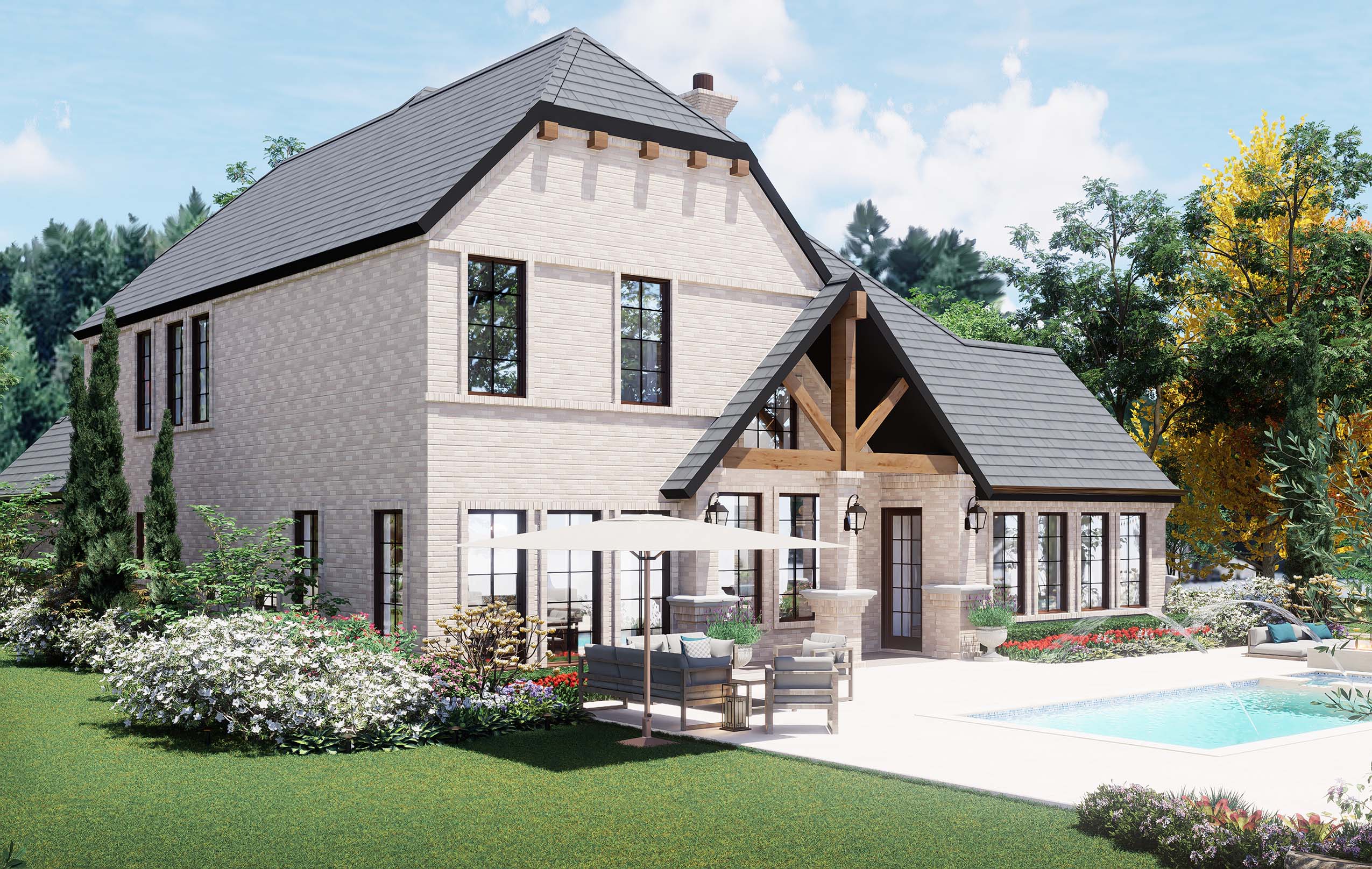 Rear View of this 3-Bedroom,3047 Sq Ft Plan -195-1067
