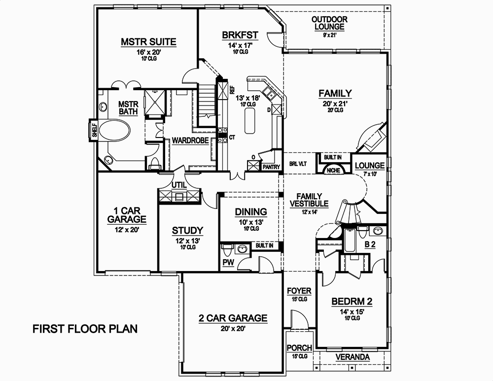 Floor Plan First Story of European Plan #195-1069