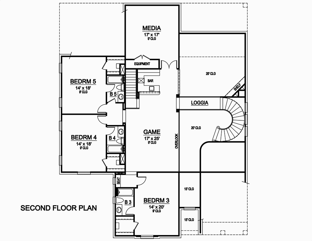 Floor Plan Second Story of European Plan #195-1069