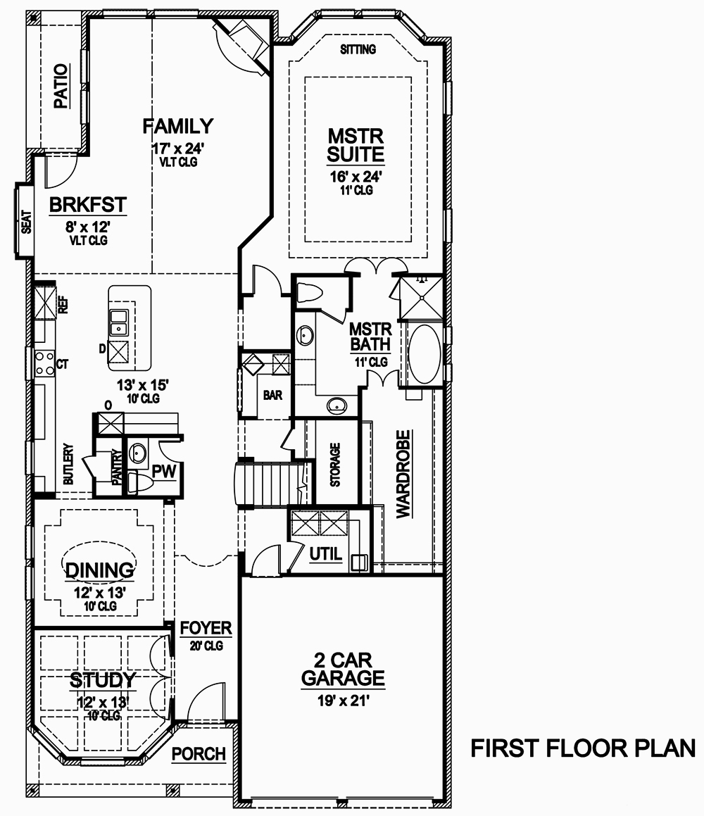 Floor Plan First Story of European Plan #195-1074