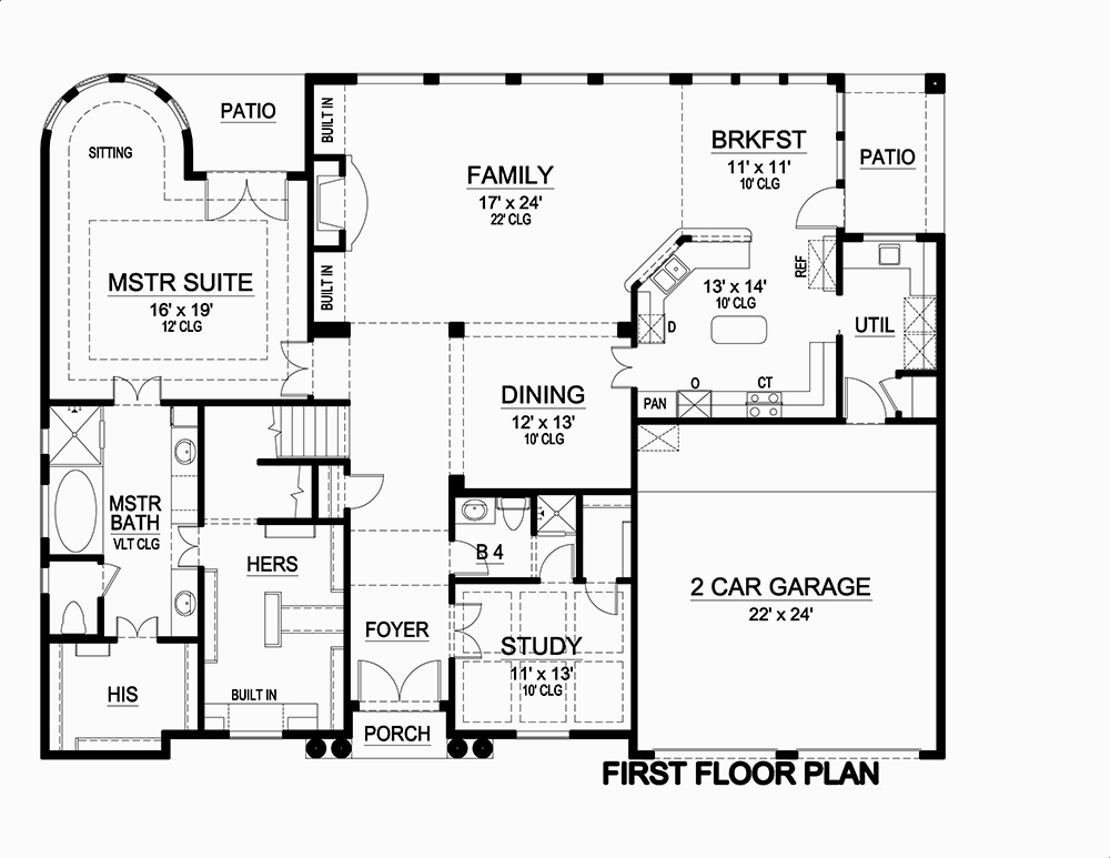 Floor Plan First Story of Mediterranean Plan #195-1080