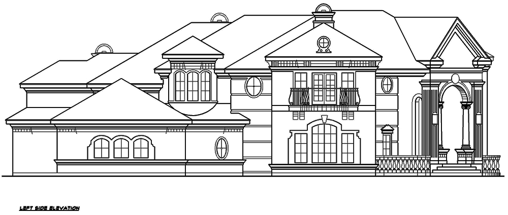 Home Plan Left Elevation of this 5-Bedroom,5907 Sq Ft Plan -195-1081