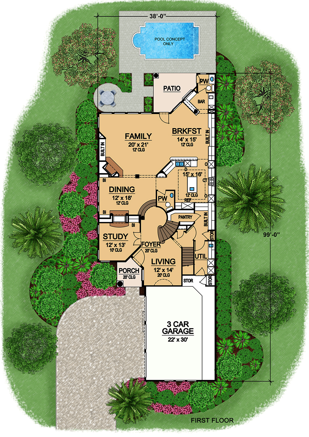 Floor Plan First Story of Mediterranean Plan #195-1082