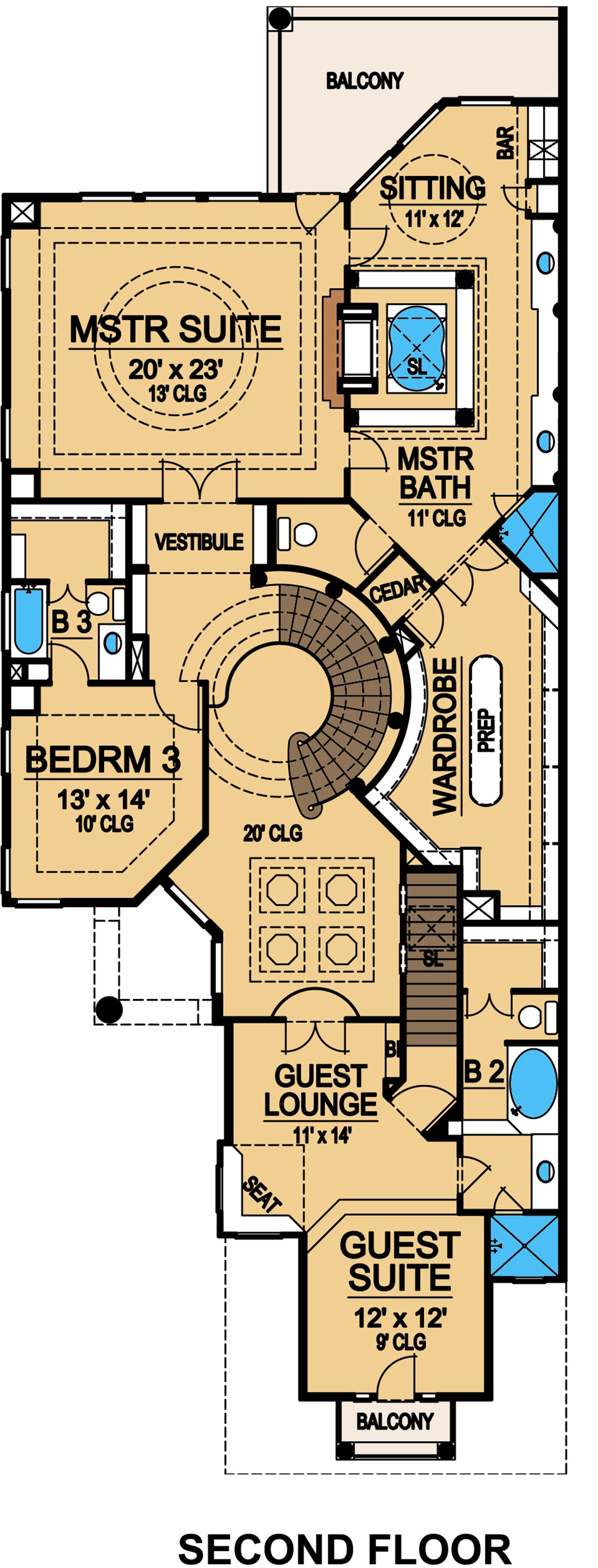 Floor Plan Second Story of Mediterranean Plan #195-1082
