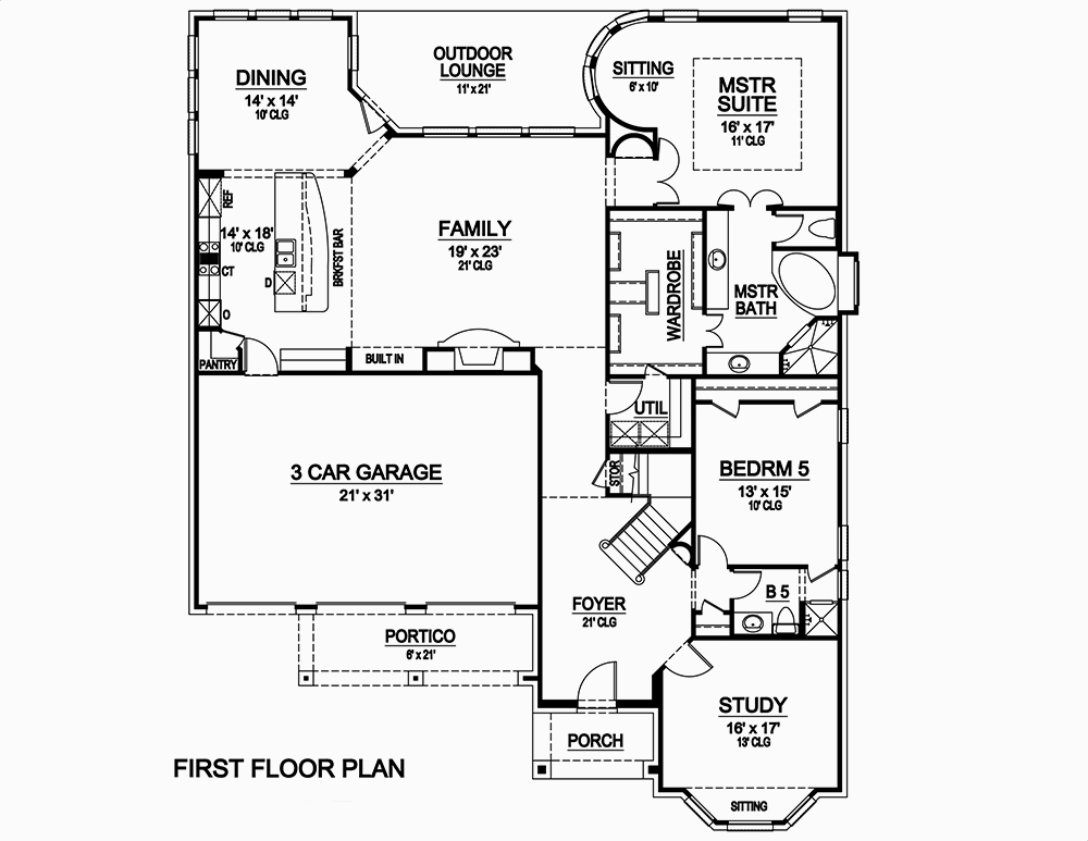 Floor Plan First Story of European Plan #195-1083