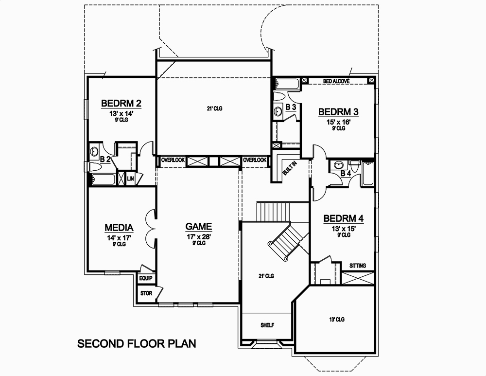 Floor Plan Second Story of European Plan #195-1083