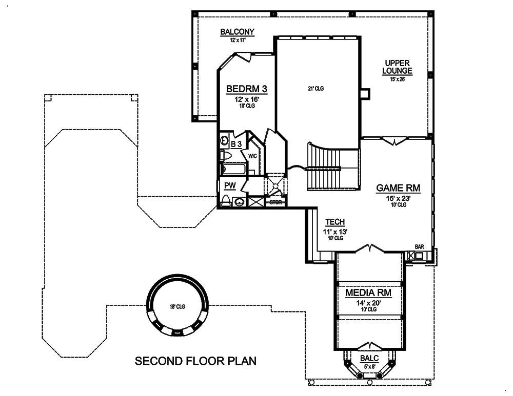 Floor Plan Second Story of Mediterranean Plan #195-1093
