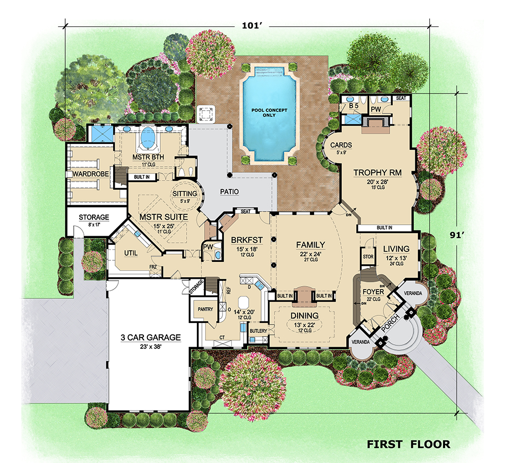 Floor Plan First Story of Mediterranean Plan #195-1095