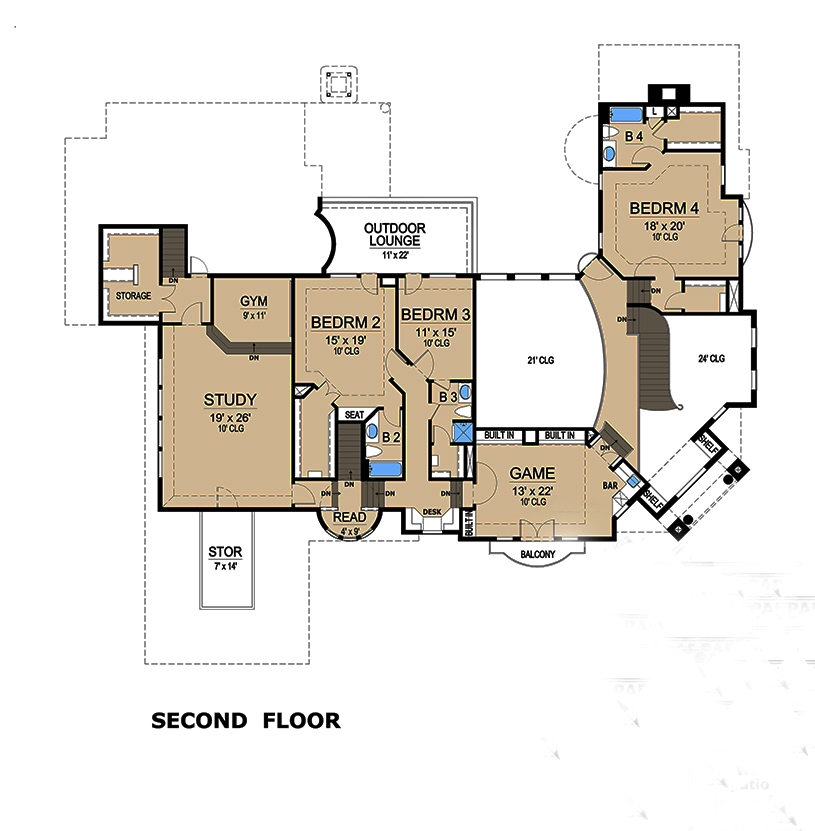 Floor Plan Second Story of Mediterranean Plan #195-1095