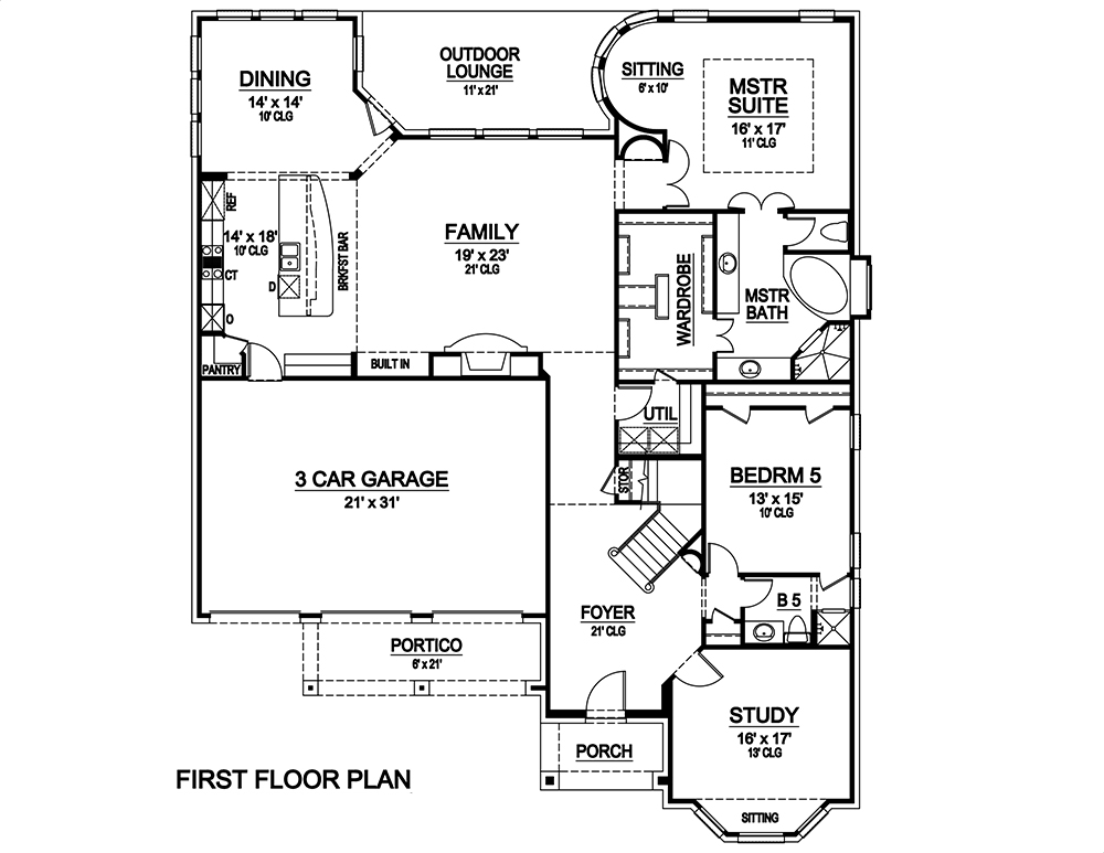 Floor Plan First Story of European Plan #195-1101