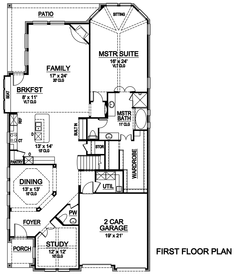 Floor Plan First Story of Tudor Plan #195-1123