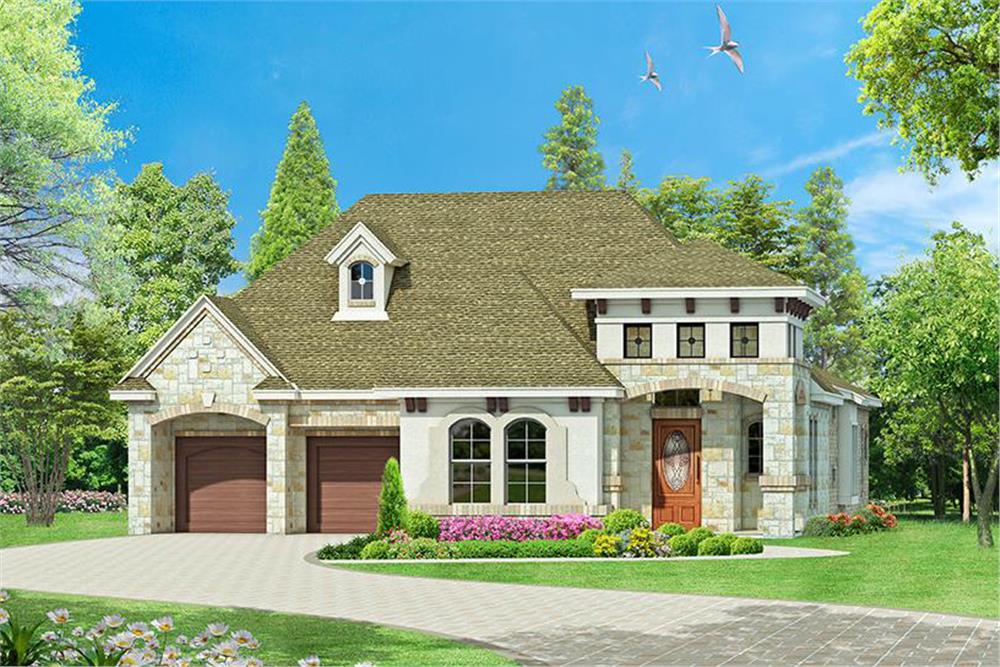 Color rendering of Tuscan home plan (ThePlanCollection: House Plan #195-1129)