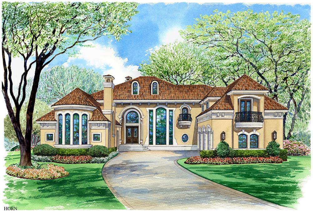 Front elevation of Mediterranean home (ThePlanCollection: House Plan #195-1134)