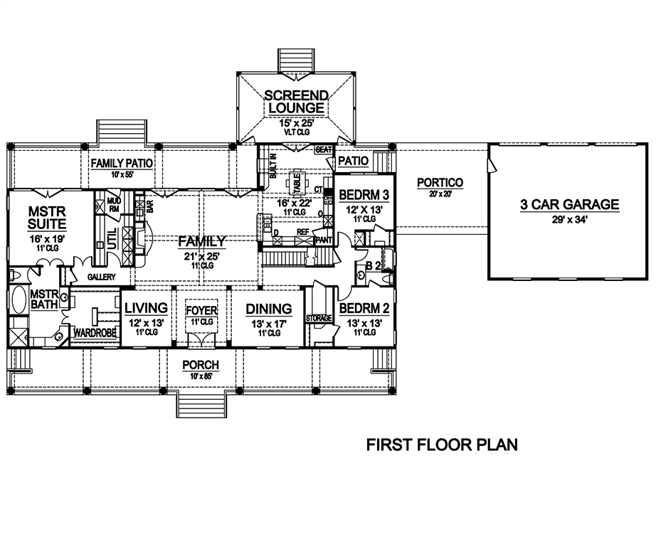Floor Plan First Story of Craftsman Plan #195-1142