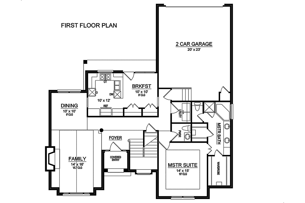 Floor Plan First Story of Tudor Plan #195-1154