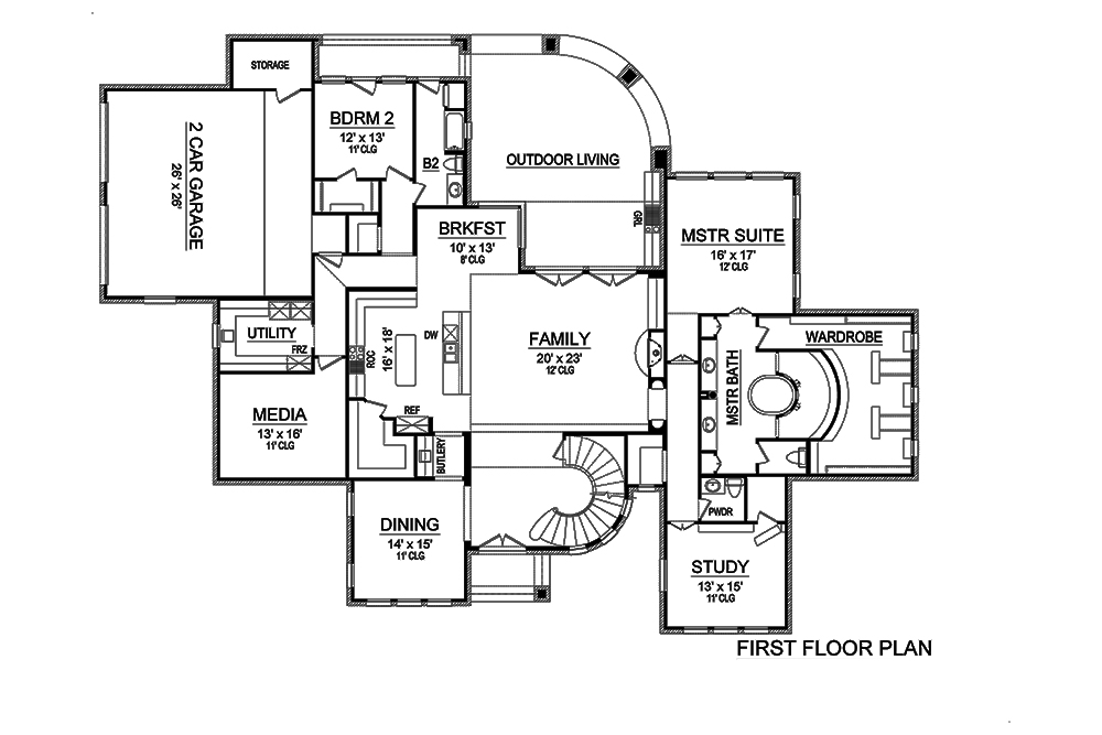 Floor Plan First Story of Georgian Plan #195-1160