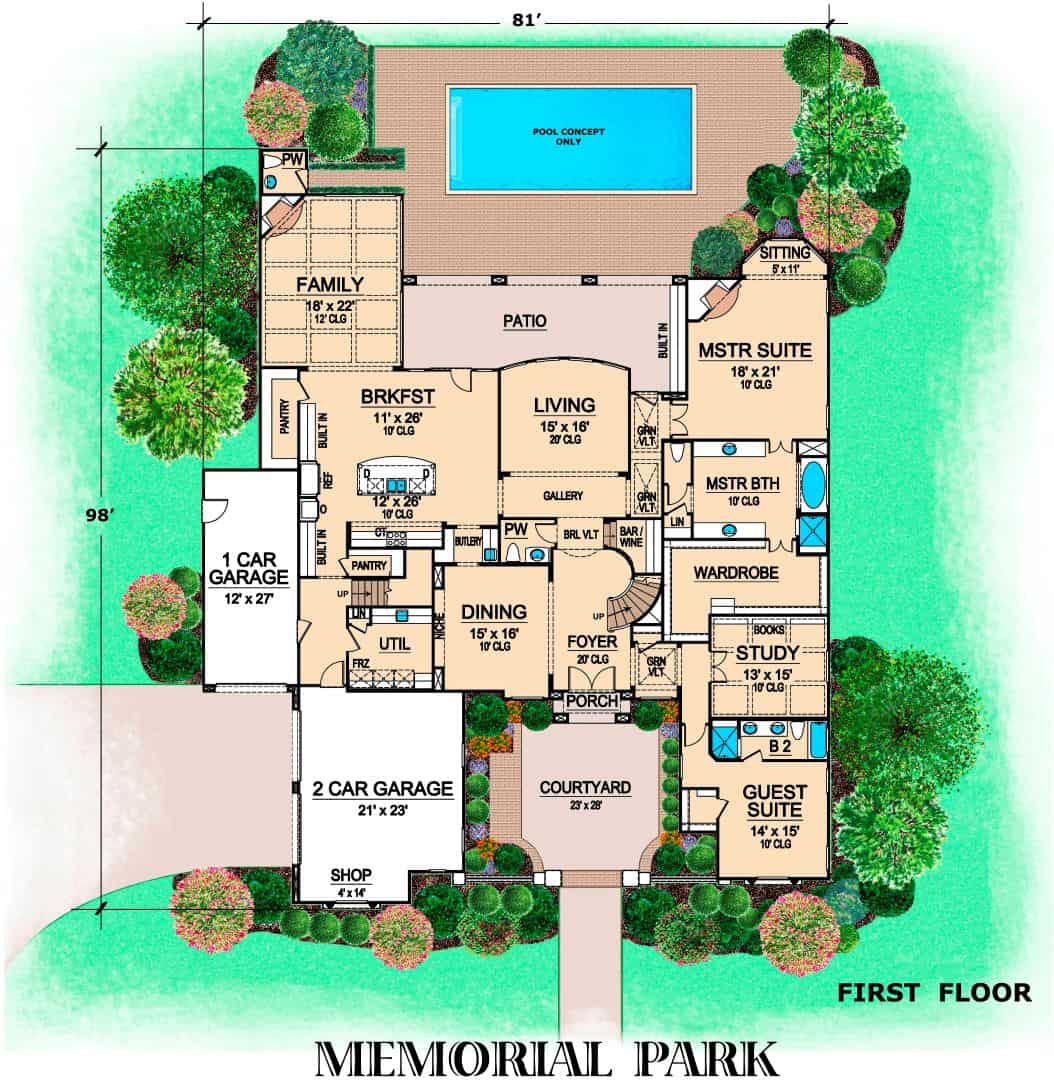 Floor Plan First Story of Mediterranean Plan #195-1166