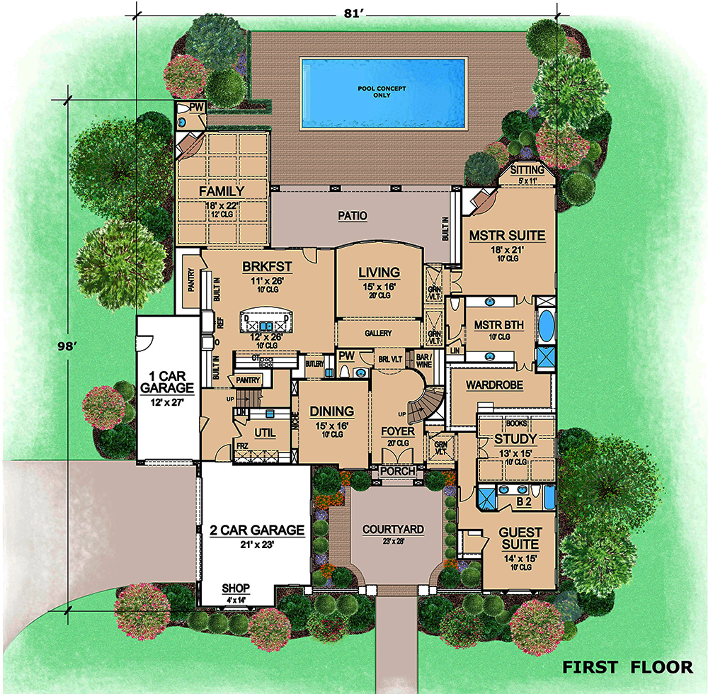 Floor Plan First Story of Mediterranean Plan #195-1166