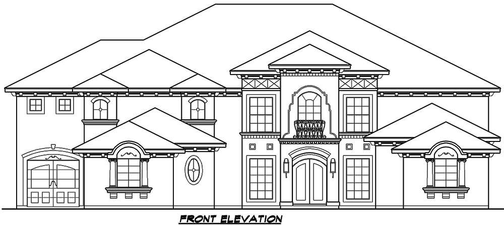 Home Plan Front Elevation of this 5-Bedroom,6612 Sq Ft Plan -195-1166