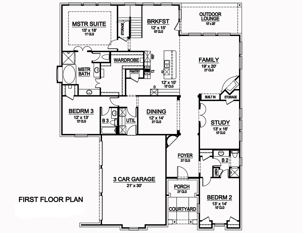 Floor Plan First Story of Tudor Plan #195-1174