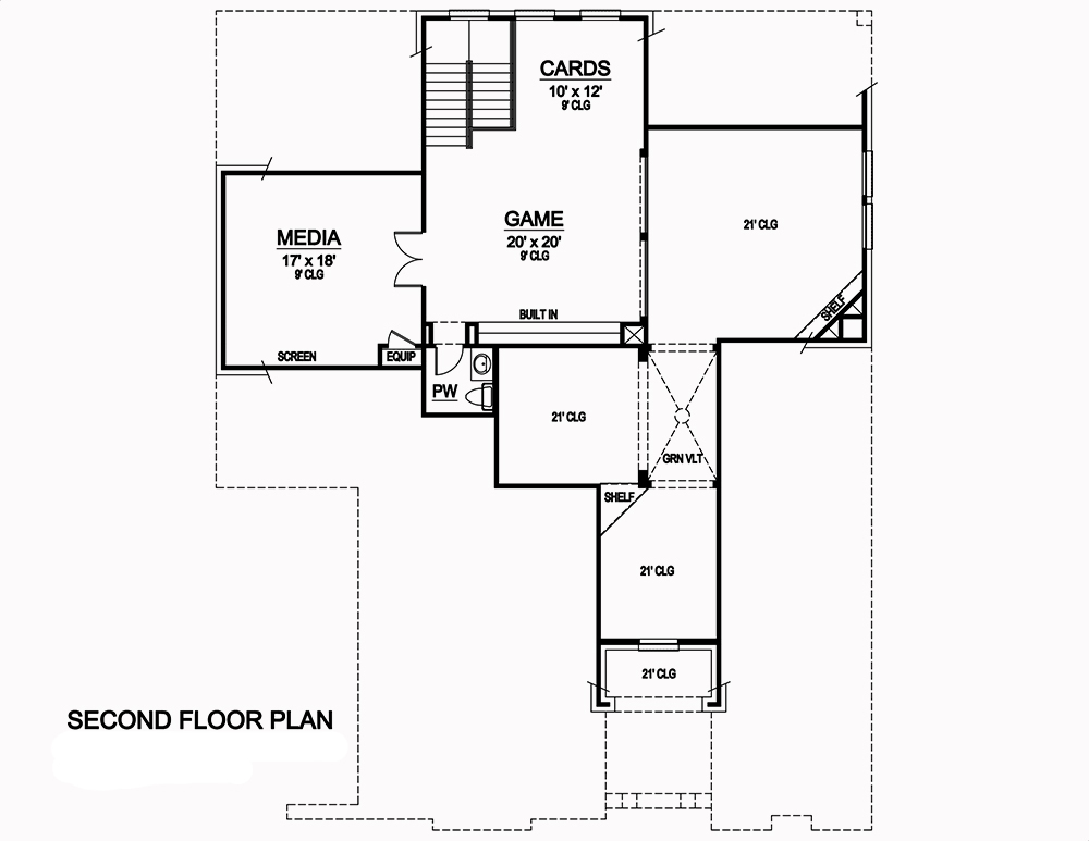Floor Plan Second Story of Tudor Plan #195-1174