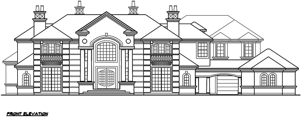 Home Plan Front Elevation of this 5-Bedroom,9832 Sq Ft Plan -195-1176