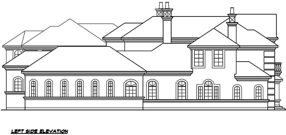 Home Plan Left Elevation of this 5-Bedroom,9832 Sq Ft Plan -195-1176