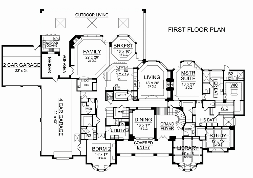 Floor Plan First Story of Georgian Plan #195-1180