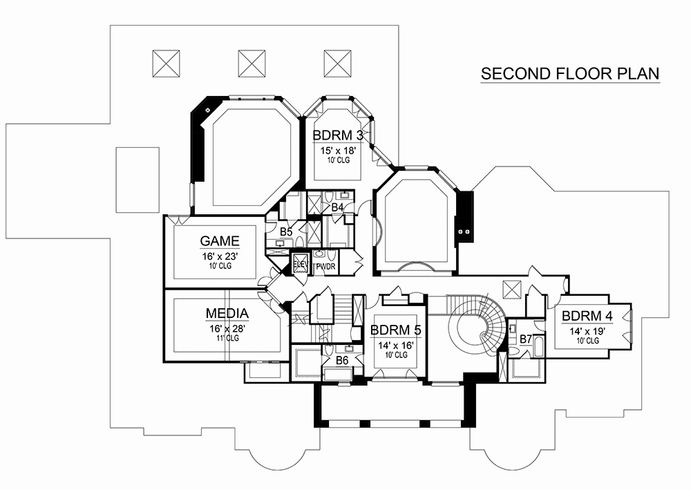 Floor Plan Second Story of Georgian Plan #195-1180