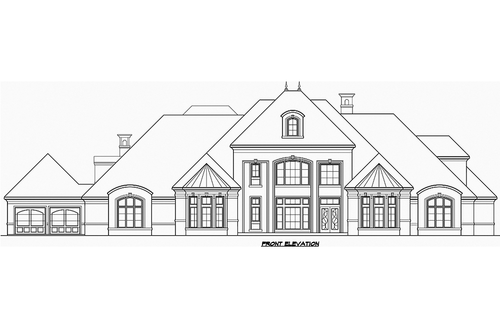 Home Plan Front Elevation of this 5-Bedroom,8988 Sq Ft Plan -195-1180