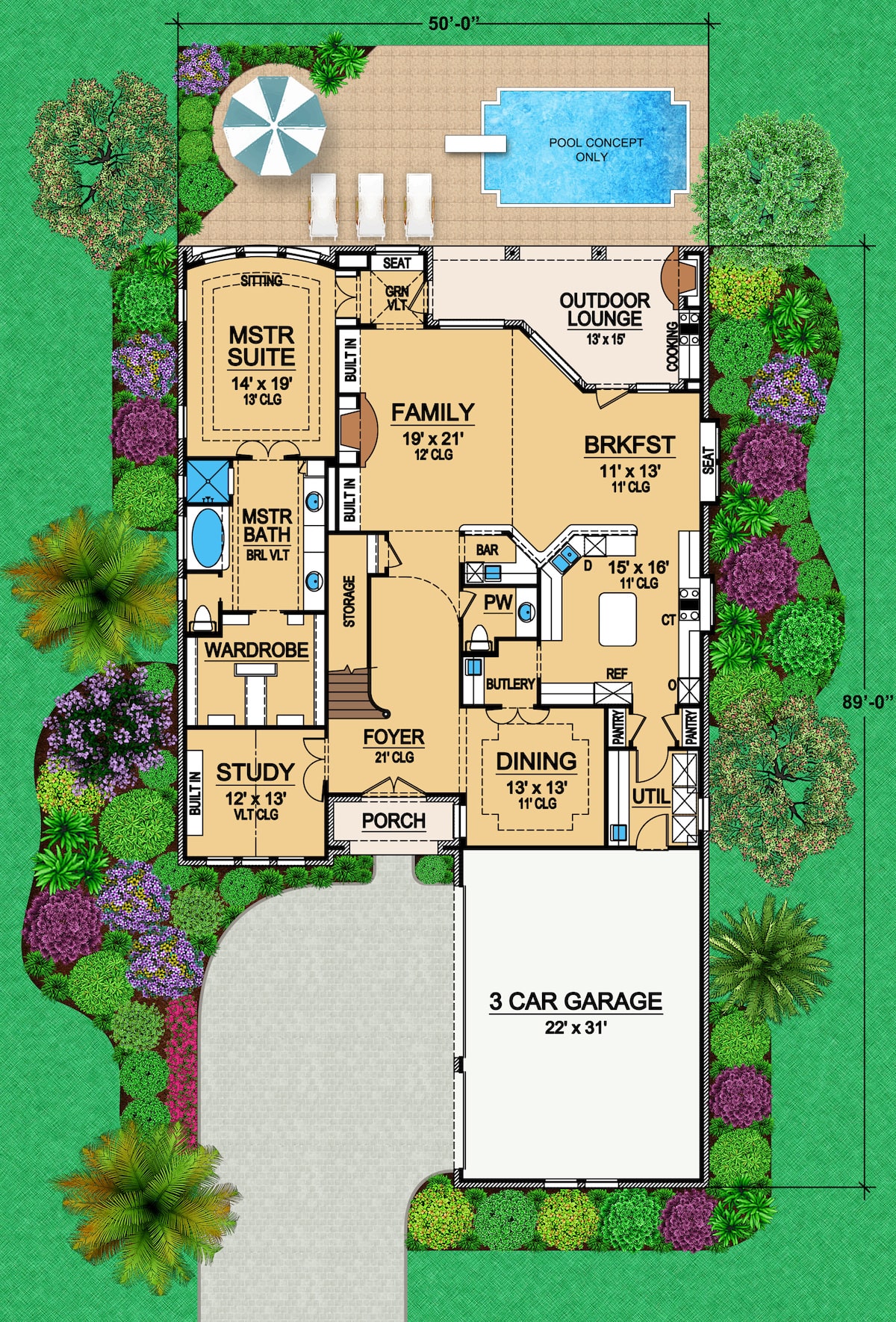 Floor Plan Main Level of Tudor Plan #195-1204