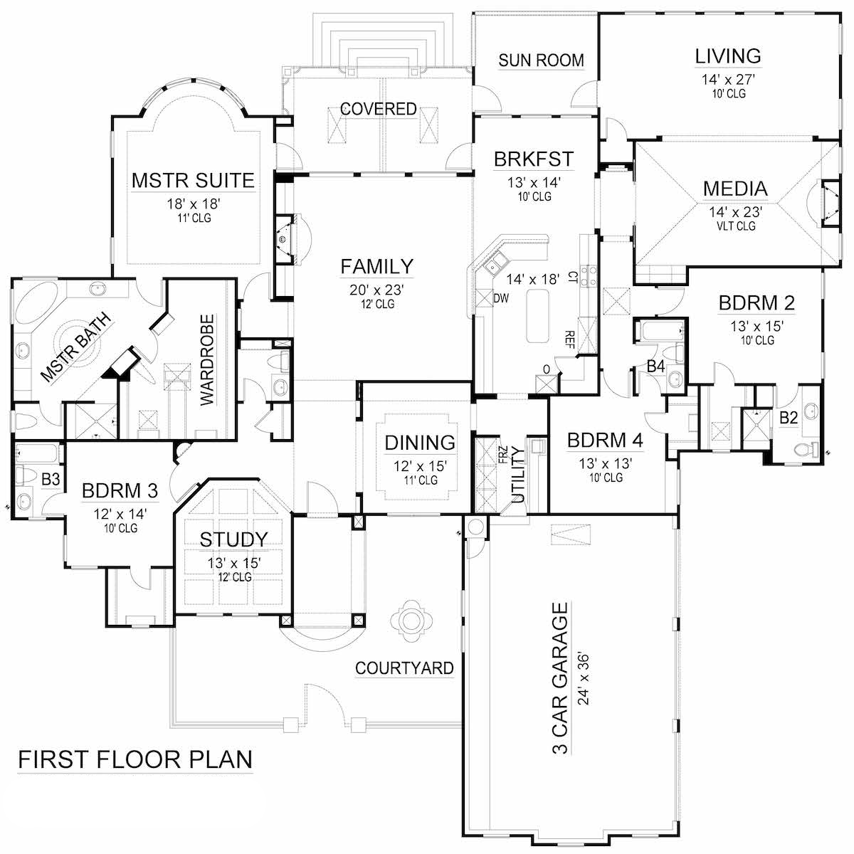 Floor Plan Main Level of Tudor Plan #195-1210
