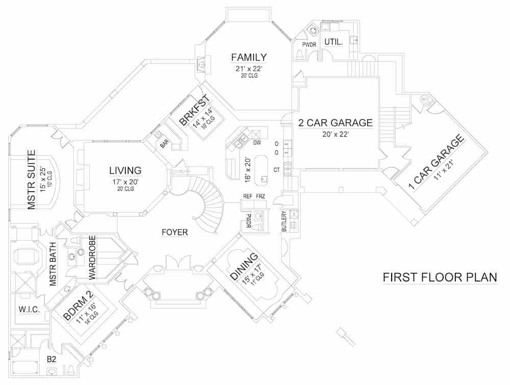 Floor Plan Main Level of Mediterranean Plan #195-1219