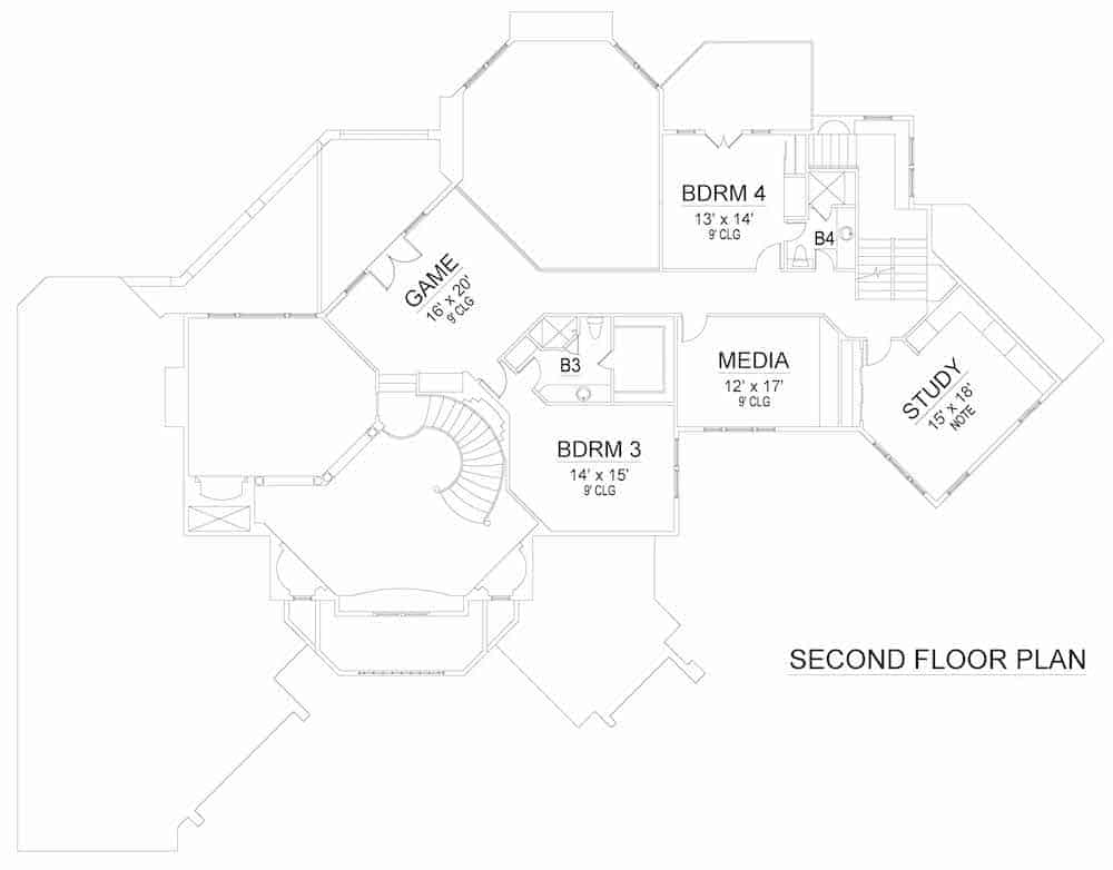 Floor Plan Upper Level of Mediterranean Plan #195-1219