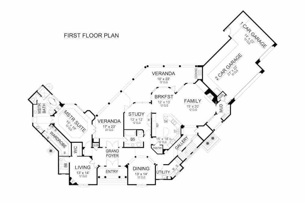 Floor Plan Main Level of Mediterranean Plan #195-1245