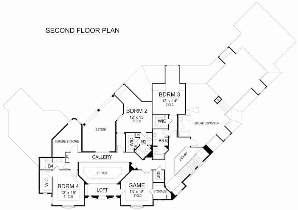 Floor Plan Upper Level of Mediterranean Plan #195-1245