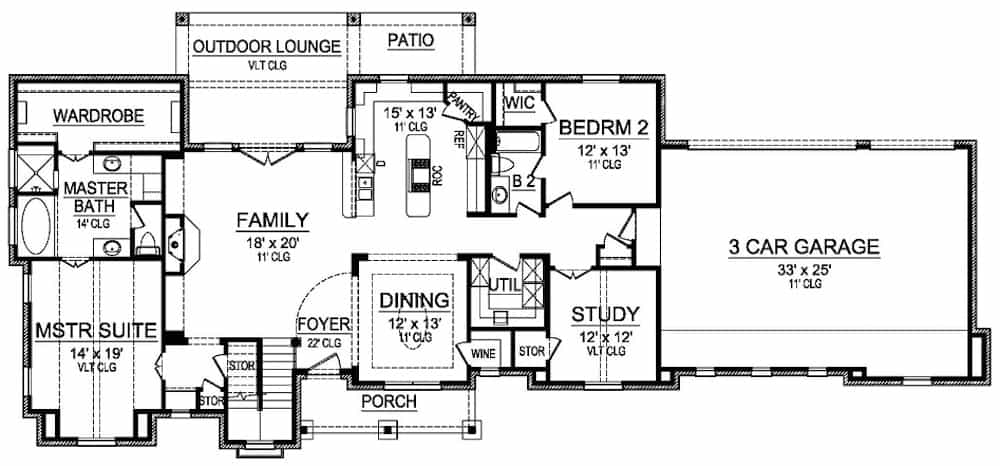 Floor Plan Main Level of European Plan #195-1268