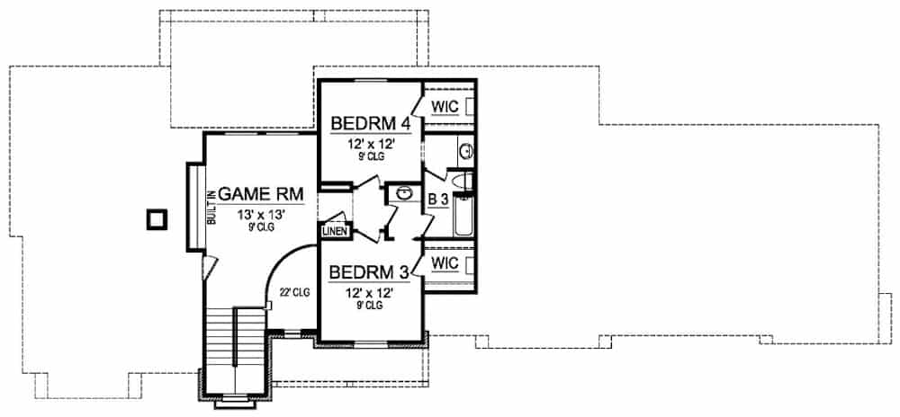 Floor Plan Upper Level of European Plan #195-1268