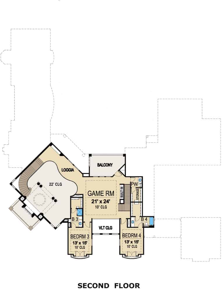Floor Plan Upper Level of Spanish Plan #195-1282